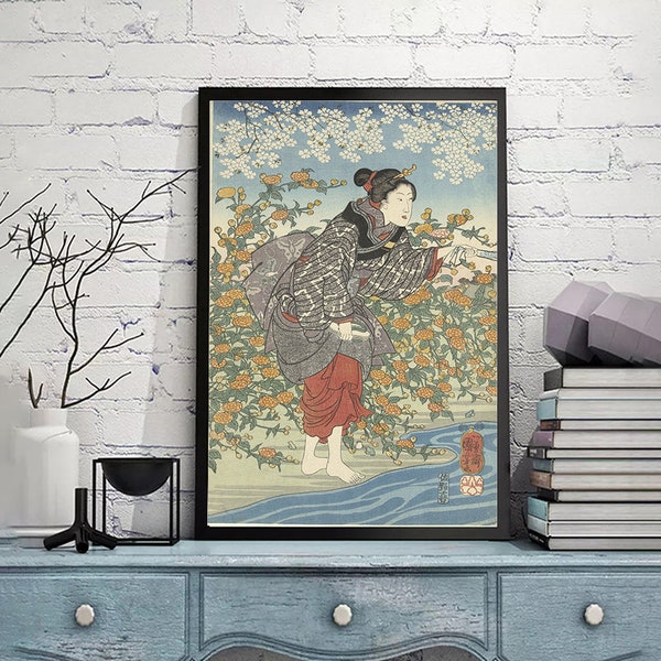 De Ide Tama rivier-Utagawa Kuniyoshi,office Decor,asian woodblock prints art,Japanese Wall Art,Vintage Print,giclee print in various sizes