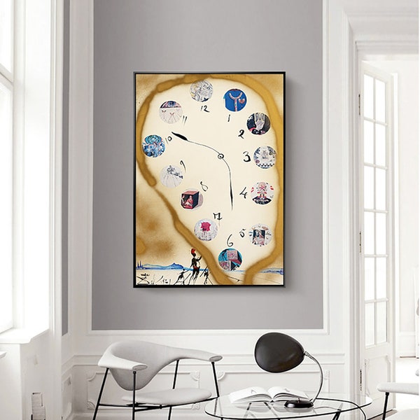 HORLOGE-Salvador Dali,Décoration de bureau à domicile,Affiche d'exposition,Surréalisme,Giclée fine,Art moderne,Personnalisé Très grand format