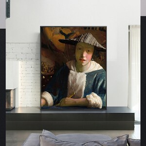 Meisje met een fluit, reproductie van een klassiek schilderij, antieke kunst print, kantoor aan huis decor, vintage kunst aan de muur, museum kunst, meesterwerk