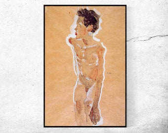 Knabenakt-Egon Schiele,Home Office Dekor,Einweihungsgeschenk,Expressionismus,Vintage Meisterwerk Kunstwerk in verschiedenen Größen