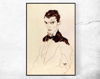 Self-portrait-Egon Schiele,Home office Decor,Housewarming Gift,Expressionism,Vintage masterpiece Artwork,giclee print in various sizes