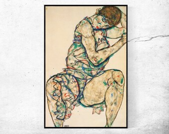 Sitzender Halbtakt-Egon Schiele,Home office Decor,Housewarming Gift,Expressionism,Vintage masterpiece Artwork,giclee print in various sizes