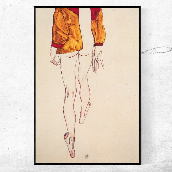 Stehender Halbtakt mit braunem Hemd-Egon Schiele,Housewarming Gift,Expressionism,Vintage masterpiece Artwork,giclee print in various sizes