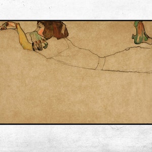 girl reclining on STOMACH-Egon Schiele,Home Decor,Housewarming Gift,Expressionism,Vintage masterpiece Artwork,giclee print in various sizes