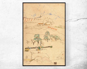LANDSCHAFT-Egon Schiele,Home office Decor,Housewarming Gift,Expressionism,Vintage masterpiece Artwork,giclee print in various sizes