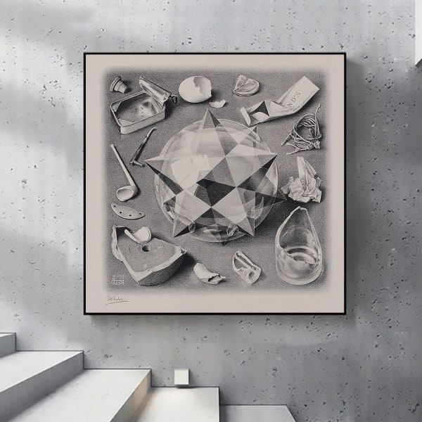 Order and Chaos-Maurits Cornelis Escher,office Decor,Modern Relativity,Reproduction Print,Abstract Art,Vintage Art,Custom Extra large size