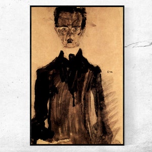 Selbstportrat im schwarzen Gewand-Egon Schiele, regalo de inauguración de la casa, expresionismo, obra maestra vintage, impresión giclee en varios tamaños