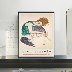 Egon Schiele Poster - Sitting Woman with Legs Drawn Up,Exhibition poster ,wall decor,Home office decor,giclee print in various sizes