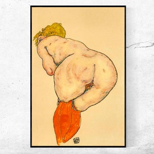 ruckenakt mit orangefarbenen Strumpfen-Egon Schiele Print,Einweihungsparty,expressionistische Kunst,Kunstdruck in verschiedenen Größen