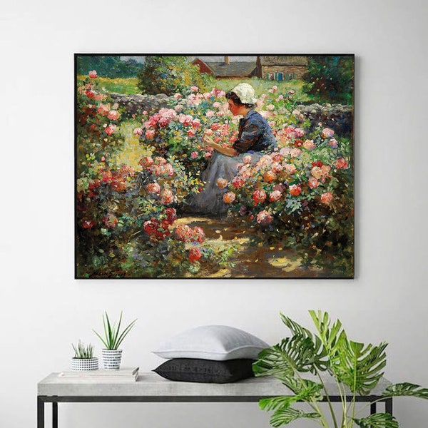 girl in garden-Abbott Fuller Graves,Home office Decor,American Impressionist,canvas wall art,famous art prints,giclee print in various sizes