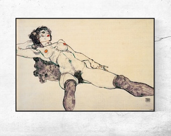 Liegender weiblicher Akt mit-Egon Schiele,Decor,Housewarming Gift,Expressionism,Vintage masterpiece Artwork,giclee print in various sizes