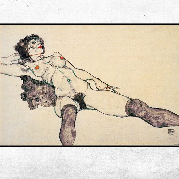 Liegender weiblicher Akt mit-Egon Schiele,Decor,Housewarming Gift,Expressionism,Vintage masterpiece Artwork,giclee print in various sizes