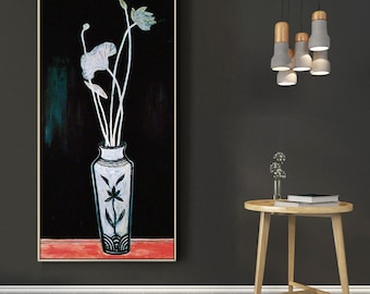 Lotus in a Carved Vase-Sanyu(Chang Yu),Modernist,Home office wall decor,Canvas print,giclee print in various sizes