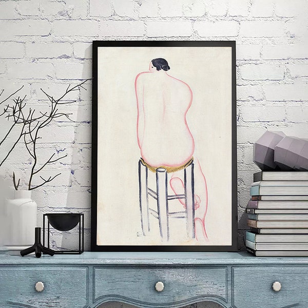 Academie de dos, sur tabouret-Sanyu(Chang Yu),Modernist,Home office wall decor,Canvas print,giclee print in various sizes