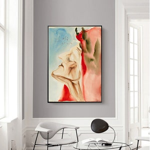 May include: A watercolor painting of a person's face with a red and pink background. The person's face is turned to the side and their eyes are closed. The painting is framed in black.