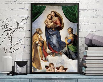 Raphael's The Sistine Madonna-Reproduction of a Classic Painting,Antique Art print,Home office decor,Vintage Wall Art,Museum Art,Masterpiece
