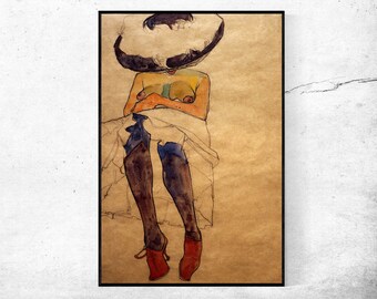 donna seminuda seduta-Egon Schiele,Home office Decor,Housewarming Gift,Expressionism,Vintage masterpiece work,giclee print in various sizes