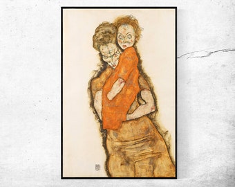 Madre e hijo-Egon Schiele, decoración de la oficina en el hogar, regalo de inauguración de la casa, expresionismo, obra maestra vintage, impresión giclee en varios tamaños