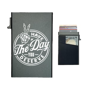 Ten el día que te mereces - Elegante tarjetero desplegable - Fino, con bloqueo RFID, acceso rápido, minimalista para hombre, regalo para él