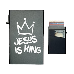 Jesús es el Rey - Elegante tarjetero desplegable - Fino, con bloqueo RFID, acceso rápido, minimalista para hombre, regalo para él