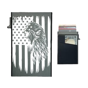 Águila con bandera - Elegante tarjetero desplegable - Delgado, con bloqueo RFID, tarjetero, acceso rápido, minimalista para hombre, regalo para él