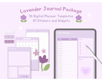 Plantilla de planificador con calcomanías en color lavanda / Diario imprimible digitalmente, Goodnotes Habit Tracker, lindos widgets de agenda kawaii / bearboxdigital
