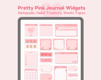 Widgets de diario con forma de corazón rosa / pegatinas de planificador digital, calendario de seguimiento de hábitos estéticos PNG transparente, inserto funcional / bearboxdigital