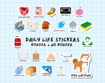 Pegatinas de la vida diaria / Etiqueta de calendario, Icono de actividad de pasatiempo de tareas domésticas, Clipart imprimible diario, Planificador de estudio escolar / bearboxdigital