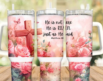 Gobelet de Pâques croix florale, tasse de voyage Christian 40 oz en acier inoxydable