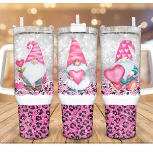 Herz-Wichtel mit Imitat-Glitter-Tierdruck, 40-Unzen-Becher mit Griffen