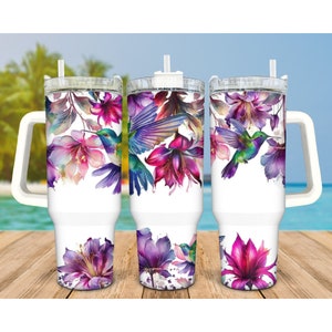 Kolibries en hibiscusbloemen, beker van 40 oz met handvat