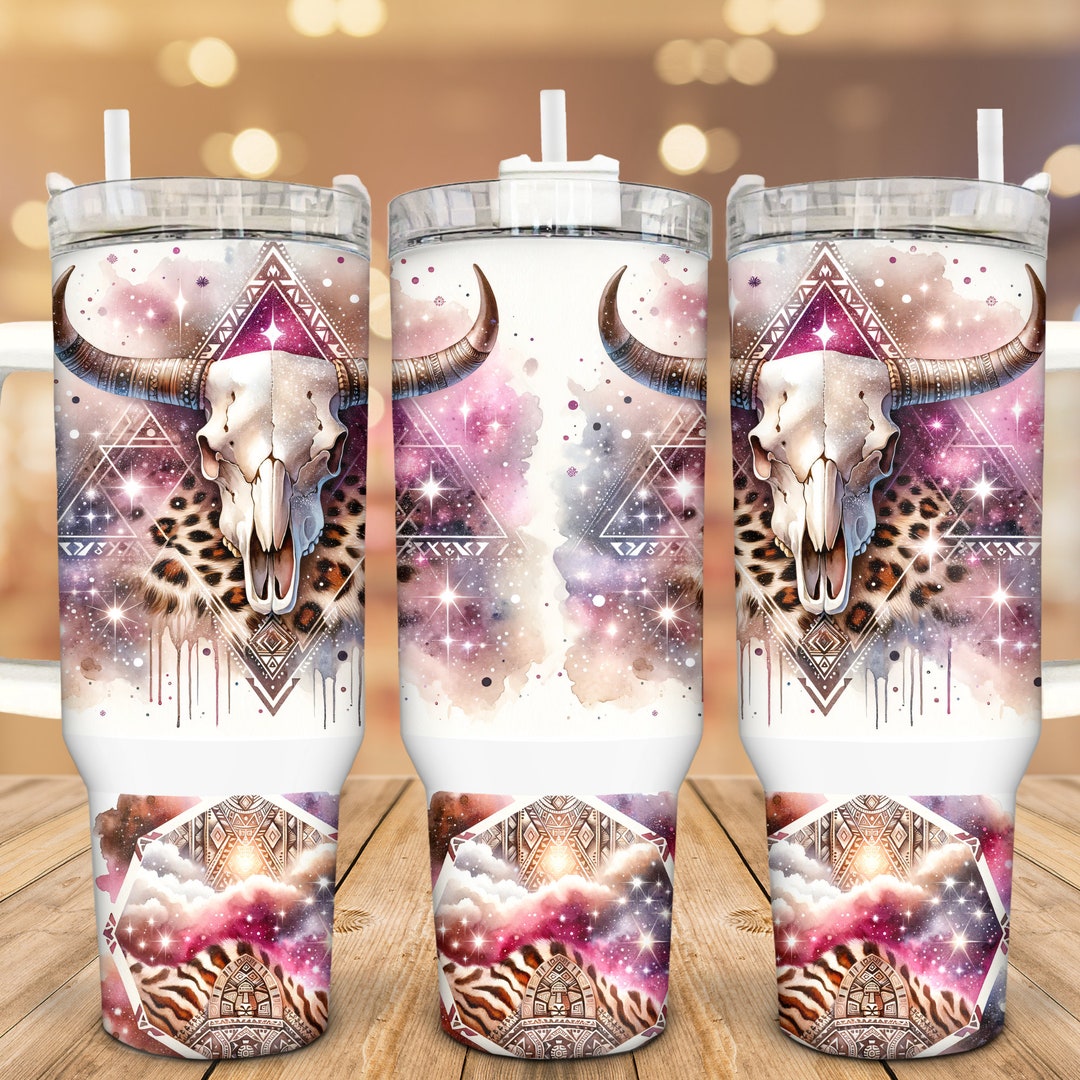 Boho Cow Skull Aztec, 40oz Tumbler With Handle - Etsy