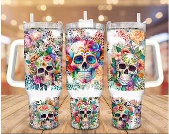 Sugar Skull, Night Of The Dead, 40oz Tumbler with handle