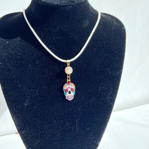 Handmade Sugar Skull Necklace | Día de los Muertos Jewelry | Colorful Statement Pendant
