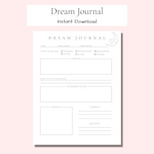 Dream Journal Printable | Dream Tracker | Print at Home | Dream Analysis Diary | Instant Download | A5, Letter Size