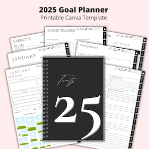 2025 Goal Planner Canva Template | Vision Board Kit  | Goal Setting Tracker | Print at Home | Task Tracker | Financial Tracker