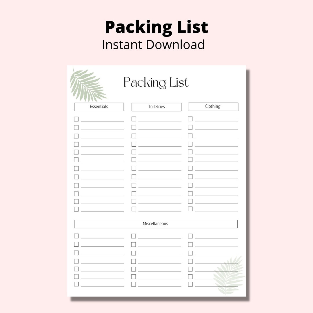 Packing List Printable | Vacation Planner | Print at Home | Travel ...