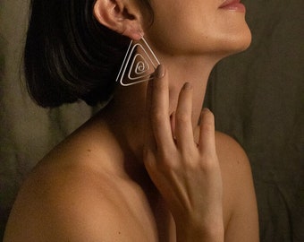 Triangular Hoop Earrings~Gold Earrings~Silver Earrings~Handmade~Statement~Everyday Earrings~ Unique~Lightweight~24K Gold Plated