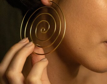 Large Gold Spiral Hoop Earrings~ Lightweight~Elegant~100% Handmade ~Statement Earrings~Unique Earrings~Spiral