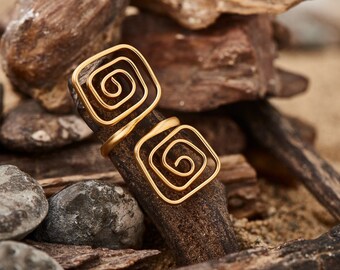 Geometric Large Statement Ring ~ GOLD~ Square~ Triangular~Spiral~Handmade~Adjustable~UNIQUE~Swirly