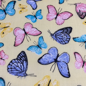 Butterfly Cotton Poplin Fabric, Colorful Design for Quilting