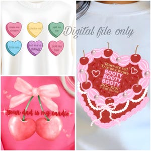 Paquete de archivos digitales divertidos para el Día de San Valentín: diseños lindos y extravagantes con textos atrevidos, destellos y corazones de encaje, paquete PNG de San Valentín