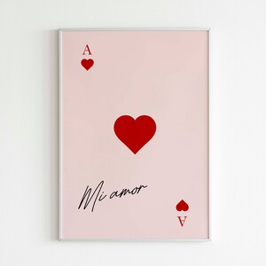 Ace of Hearts, Mi Amor Wall Art Poster, Playing Card Retro Art Print, Digital Download