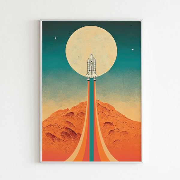 Retro Sci fi Poster, Digital Download, Vintage Retro Aesthetic Art Print