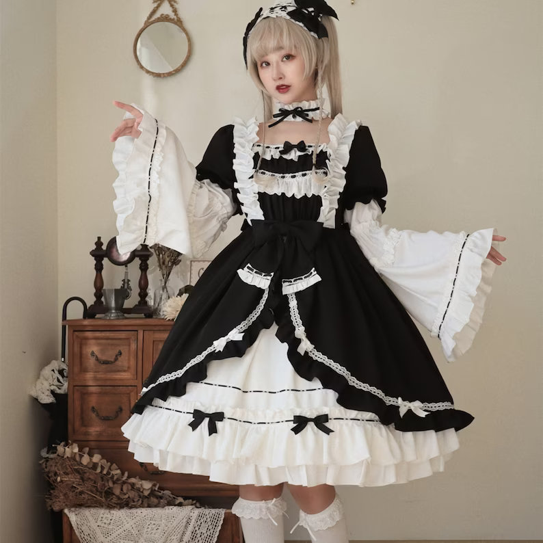 Women Maid Dress Cosplay Anime Show Restaurant Cutework Crossdress Cat  Print Cute Outfit Dresses  Fruugo IN
