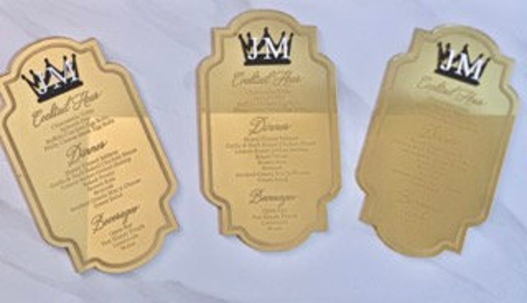 Elegant Laser Engraved Mirror Acrylic Menus Etsy