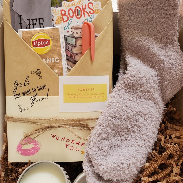 Blind Date With A Book Box - YA/Young Adult FANTASY - Cozy Socks, Candle, Stickers, Highlighter, Tea, Good Vibes