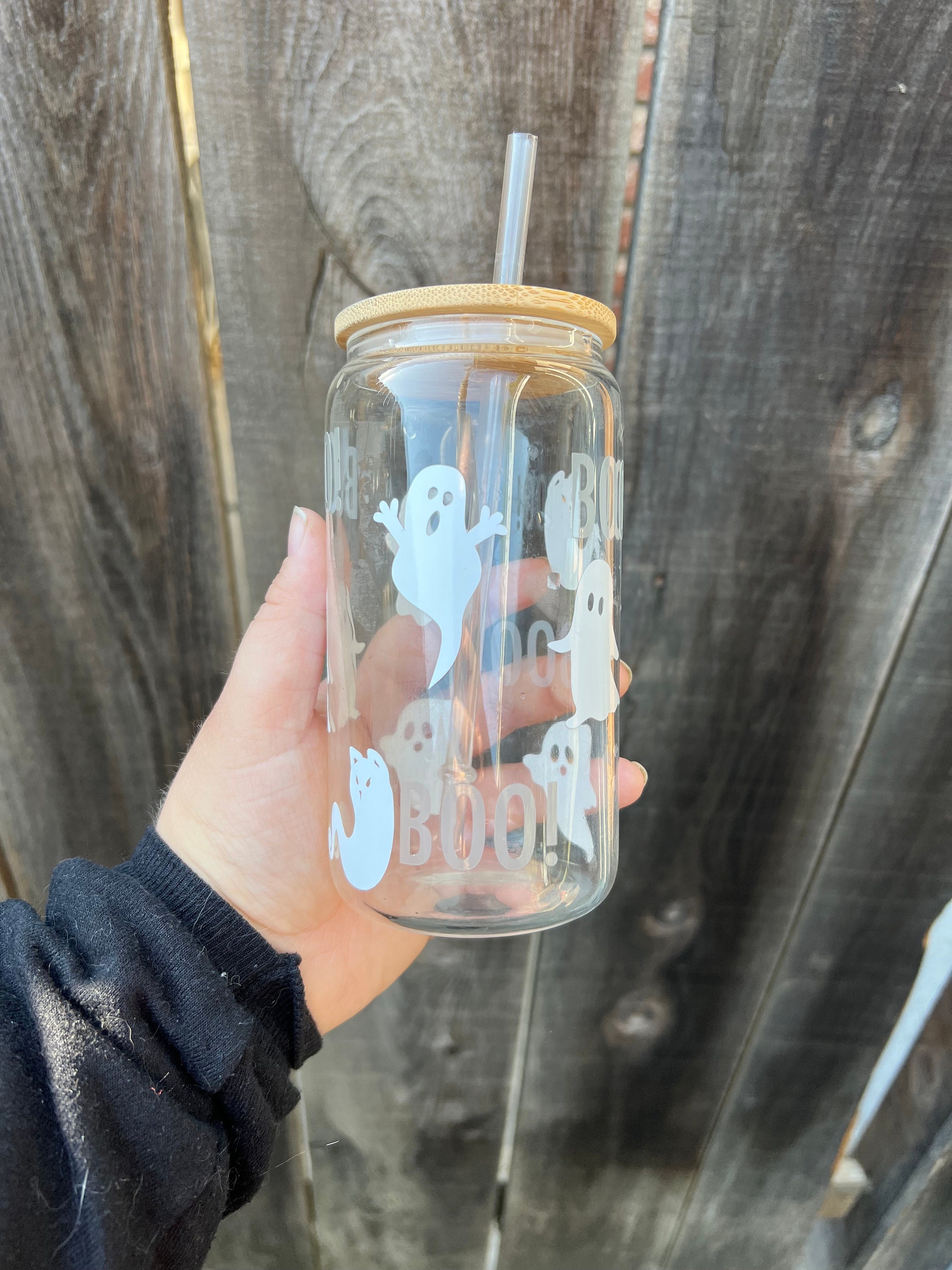 Ghosties Color Changing Glass Cup W/ Lid and Straw Etsy