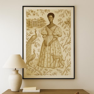 Chinoiserie Plantation Girl | Vintage Sepia Art Print | Afrocentric Toile de Jouy Digital Download | African American Wall Art