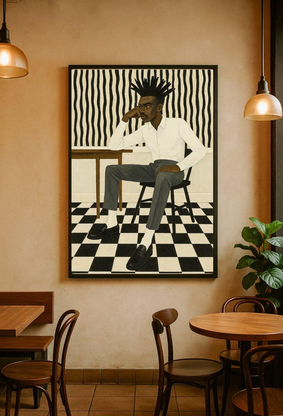 At the Table - Digital Download Art Printable, Stylish Fine Art Poster for Home Decor, Black Art Print, Male in Art, Masculine Art